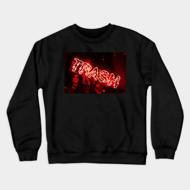 Red neon light sign of a store called "Trash" in the Lower East Side Crewneck Sweatshirt by Reinvention